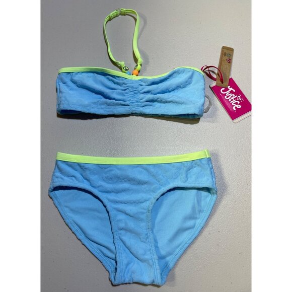 Justice Girls S (7/8) Beaded Terry Halter Bikini Blue UPF 50+ - Picture 1 of 9